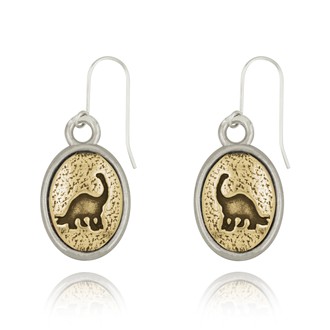 Dinosaur Left & Right Mini-Elegance Oval Two Tone Earrings