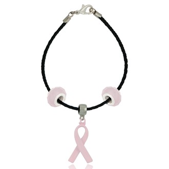 Pink Ribbon Braided Bangle Bracelet