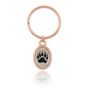 Bear Paw Print Mini-Elegance Two Tone Oval Key Ring