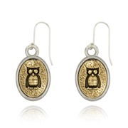 Owl Mini-Elegance Oval Two Tone Earrings