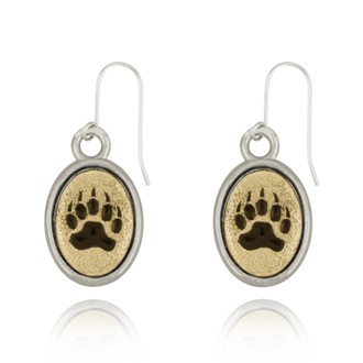 Bear Paw Print Mini-Elegance Oval Two Tone Earrings