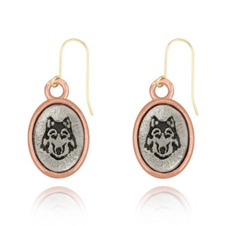 Wolf Face Mini-Elegance Oval Two Tone Earrings