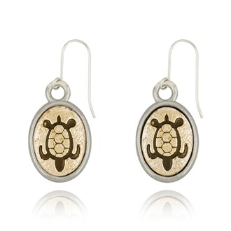 Turtle Mini-Elegance Oval Two Tone Earrings