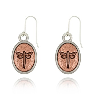 Dragonfly Mini-Elegance Oval Two Tone Earrings