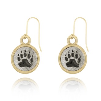 Bear Paw Print Mini-Elegance Round Two Tone Earrings