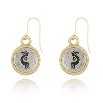Kokopelli Left & Right Mini-Elegance Round Two Tone Earrings