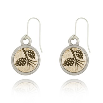 Pine Cones Mini-Elegance Round Two Tone Earrings