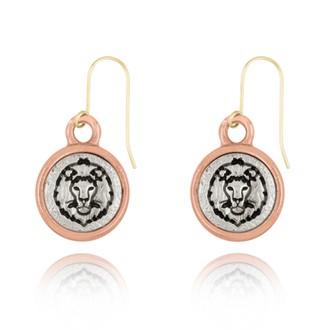 Lion Face Mini-Elegance Round Two Tone Earrings