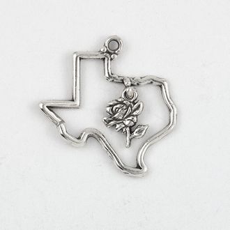 Texas Map Outline with Rose Charm