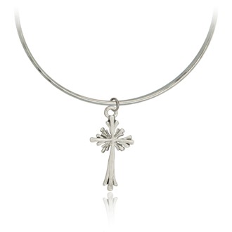 Flanked Cross Bangle Bracelet