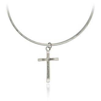 Beveled Edge Cross Bangle Bracelet