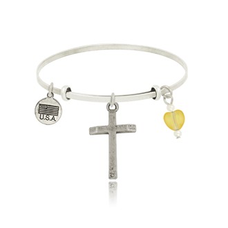 Beveled Edge Cross Adjustable Bangle Bracelet