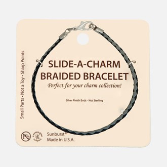 Carded Jet and Gray Braided Bracelet with Silver Finish Ends
