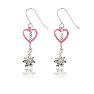 Columbine Flower and Heart Earrings