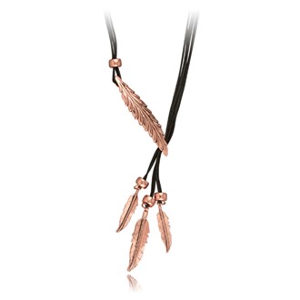 Fancy Leaf & Feathers Triple-Cord Slide Necklace