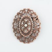 Lace Oval and Simulated Pearl and Rhinestone Pin