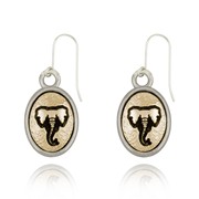 Elephant Mini-Elegance Oval Two Tone Earrings