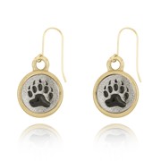 Bear Paw Print Mini-Elegance Round Two-Tone Earrings