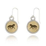 Horse Left & Right Mini-Elegance Round Two Tone Earrings