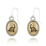 Dinosaur Left & Right Mini-Elegance Oval Two Tone Earrings