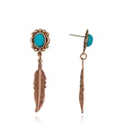 Oval and Simulated Stone and Feather Post Ear