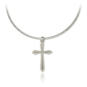 Pointed Edge Outline Cross Bangle Bracelet