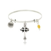 Flanked Cross Adjustable Bangle Bracelet