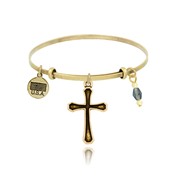 Rounded Edge Outline Cross Adjustable Bangle Bracelet