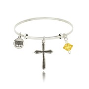 Pointed Edge Outline Cross Adjustable Bangle Bracelet