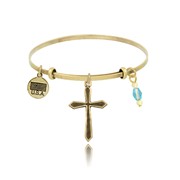 Pointed Edge Outline Cross Adjustable Bangle Bracelet