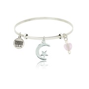 Moon with Star Adjustable Bangle Bracelet