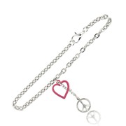 Small Peace Sign and Heart Link Bracelet