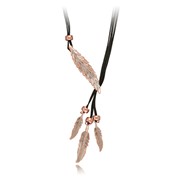Fancy Leaf & Feathers Two-Tone Cord Slide Necklace